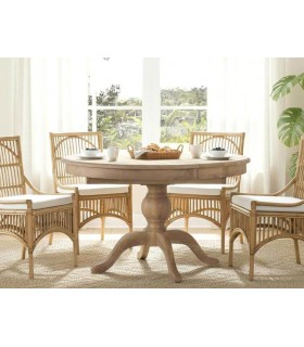 Mesa redonda extensible de comedor en madera maciza de mango natural. Mdmhogar