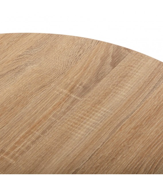 Mesa redonda contemporánea en blanco y roble natural funcional. 1