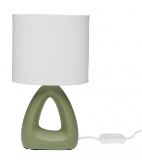 Lámpara de sobremesa verde con pantalla blanca contemporánea.