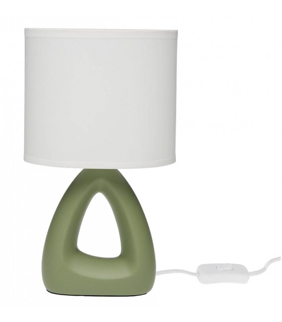 Lámpara de sobremesa verde con pantalla blanca contemporánea.