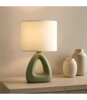 Lámpara de sobremesa verde con pantalla blanca contemporánea. Mdmhogar
