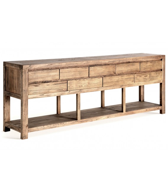 Consola de entrada XXL en olmo reciclado 9 cajones estilo oriental
