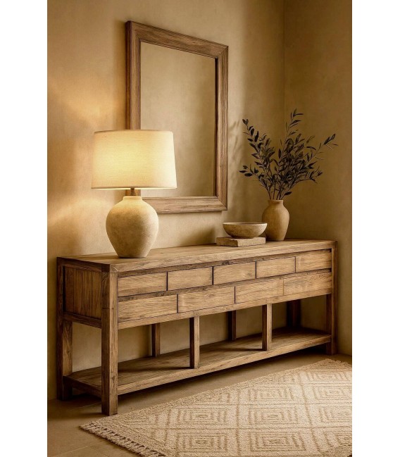 Consola de entrada XXL en olmo reciclado 9 cajones estilo oriental Mdmhogar