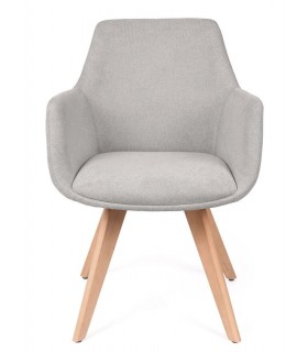 Sillones nórdicos de comedor en chenilla gris y madera natural. 1