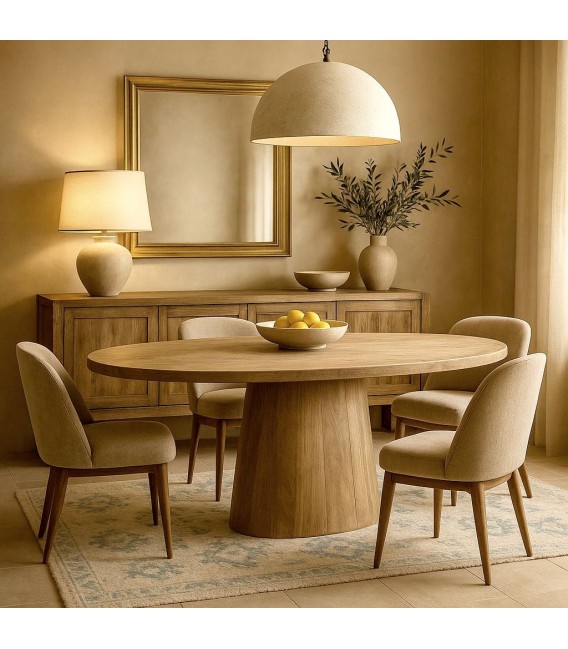 Mesa ovalada de comedor en madera natural de estilo colonial. Mdmhogar
