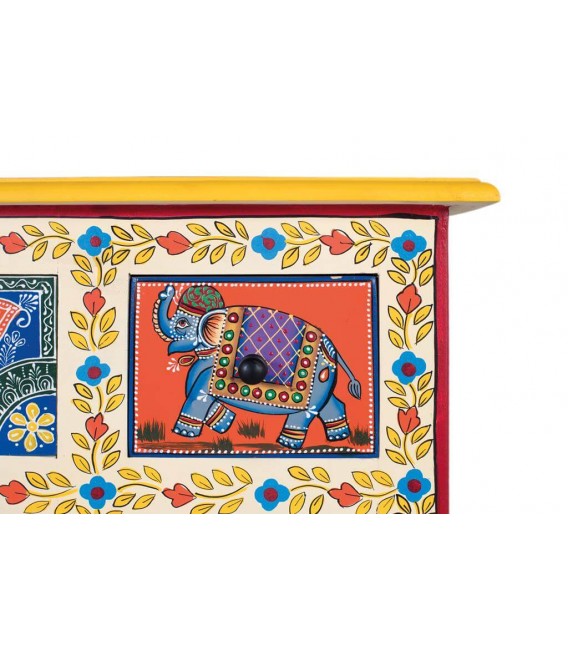 Cómoda artesanal de mango decorada a mano con colores vivos. 2