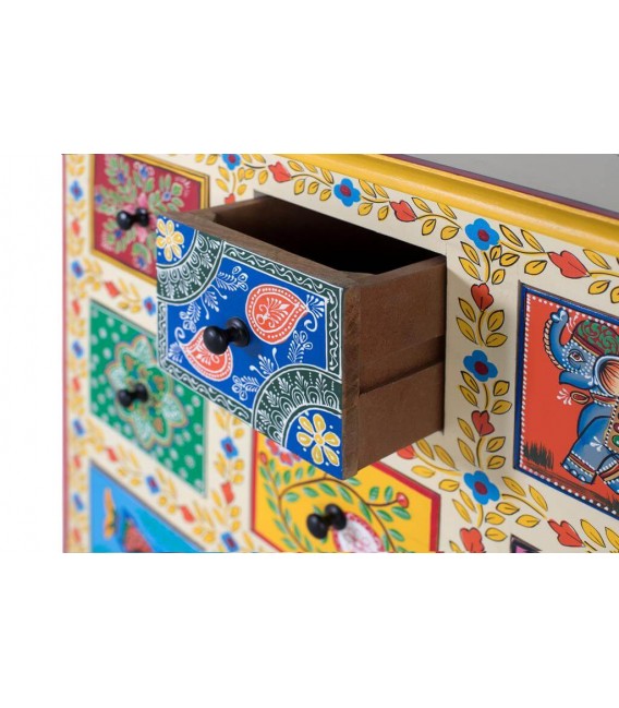 Cómoda artesanal de mango decorada a mano con colores vivos. 4