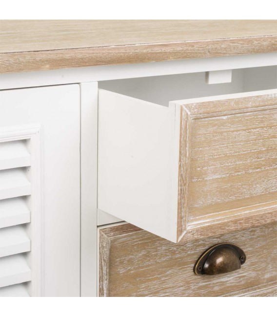 Aparador rústico blanco y madera natural lavada con tiradores latón. 3