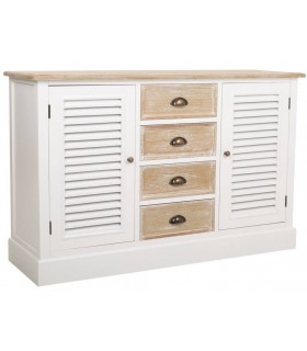 Aparador rústico blanco y madera natural lavada con tiradores latón.