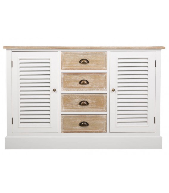 Aparador rústico blanco y madera natural lavada con tiradores latón. 1