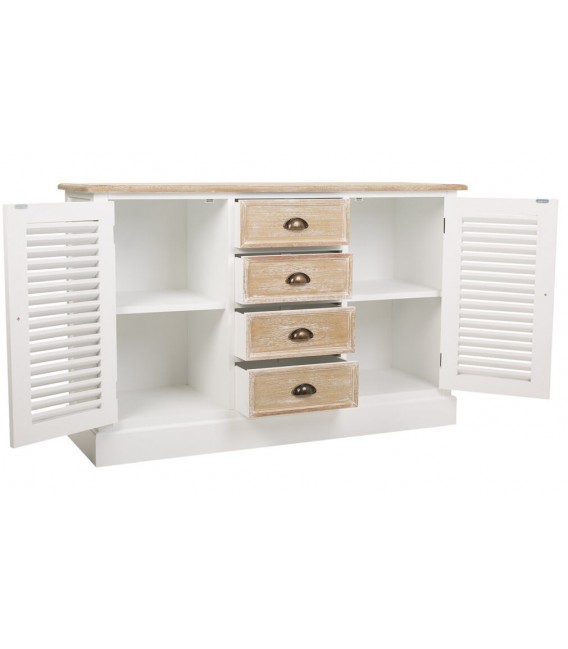 Aparador rústico blanco y madera natural lavada con tiradores latón. 2