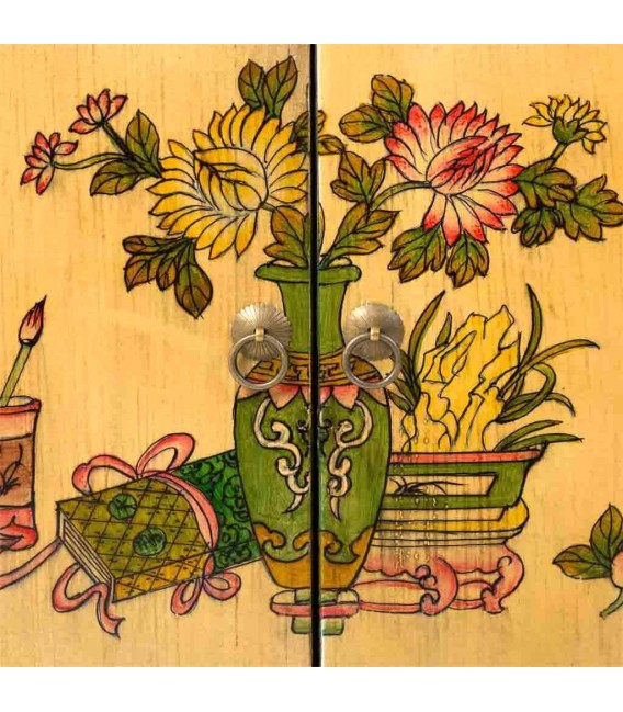 Taquillón oriental azul pintado a mano con motivos florales únicos. 5