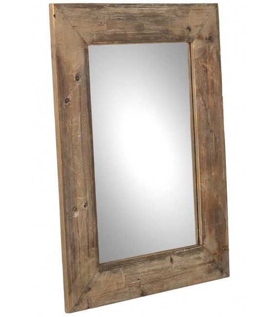 Espejo marco de madera reciclada en tono nogal rústico envejecido.