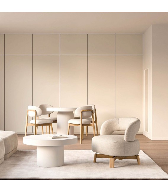 Mesa redonda blanca de microcemento, estilo ibicenco natural. Mdmhogar