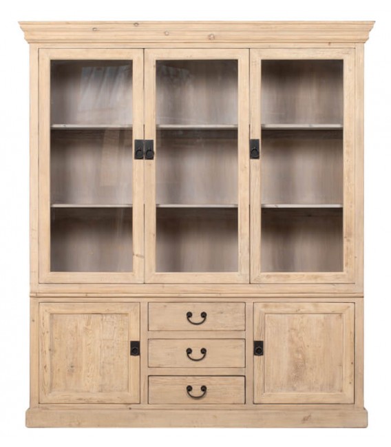 Vitrina oriental blanca rozada de madera maciza con tiradores óxido. 1