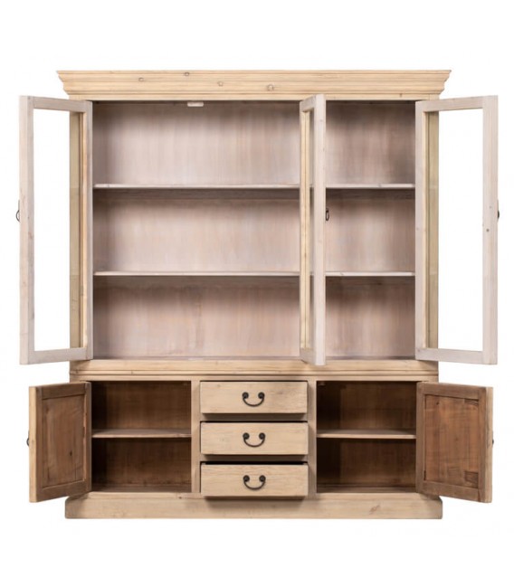 Vitrina oriental blanca rozada de madera maciza con tiradores óxido. 2