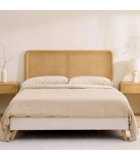 Cabecero boho de madera y ratán natural para cama doble 150 cm. Mdmhogar