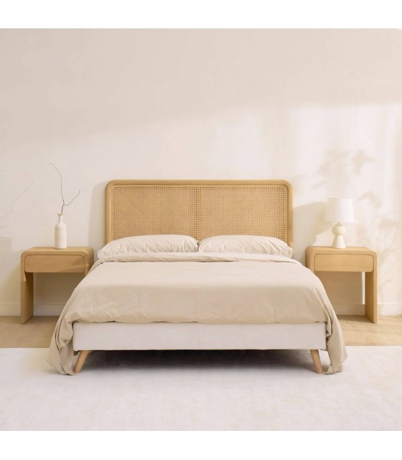Cabecero boho de madera y ratán natural para cama doble 150 cm. 3