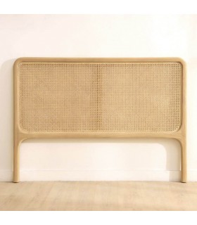 Cabecero boho de madera y ratán natural para cama doble 150 cm.