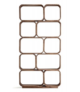 Estantería boho de madera maciza acabado nogal mate artesanal. 1