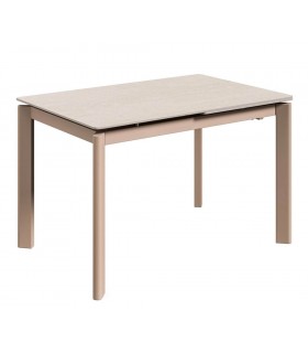Mesa extensible metal y porcelánico topo estilo contemporáneo.