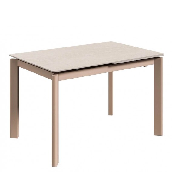 Mesa extensible metal y porcelánico topo estilo contemporáneo.