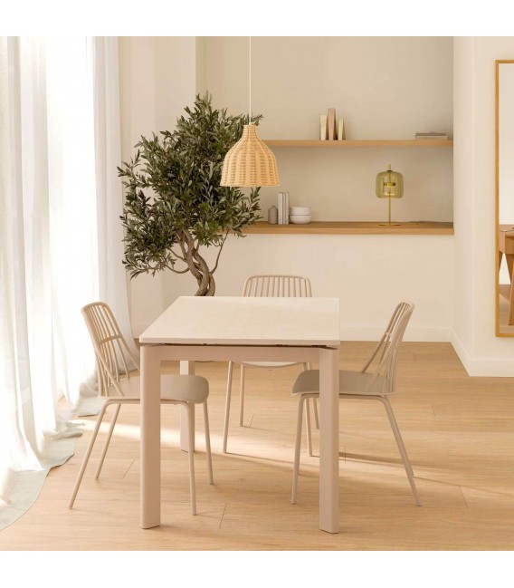 Mesa extensible metal y porcelánico topo estilo contemporáneo. 7