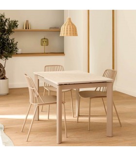 Mesa extensible metal y porcelánico topo estilo contemporáneo. Mdmhogar