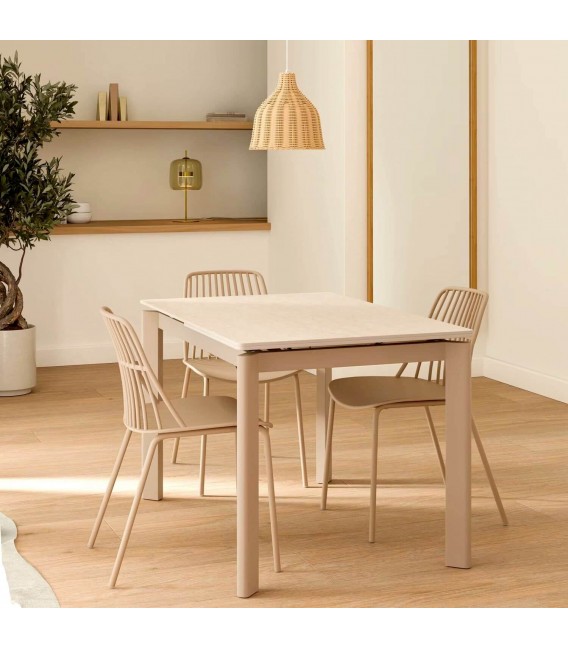 Mesa extensible metal y porcelánico topo estilo contemporáneo. Mdmhogar