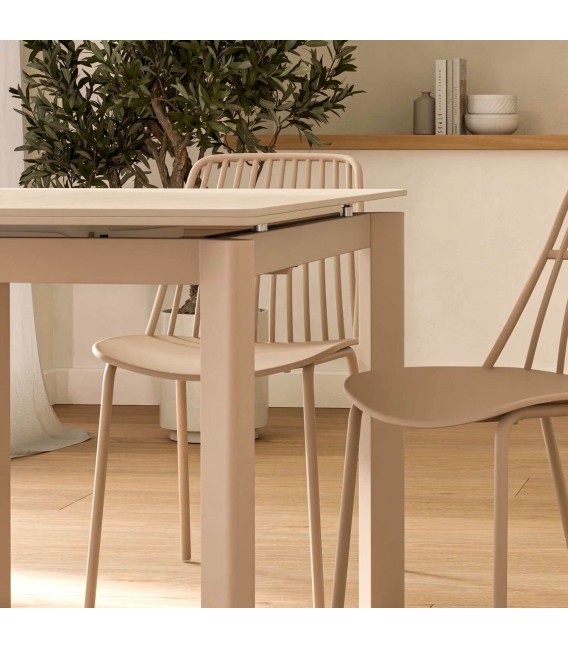 Mesa extensible metal y porcelánico topo estilo contemporáneo. 8