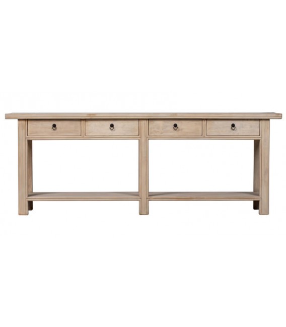 Consola japandi madera natural con 4 cajones y estante inferior.1