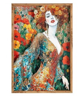 Cuadro vertical art decó con marco madera y cristal impreso.