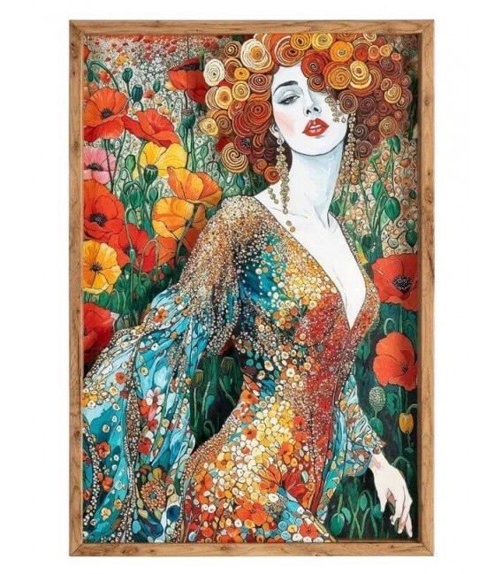 Cuadro vertical art decó con marco madera y cristal impreso.