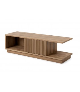 Mueble de TV boho chic en madera maciza de teca natural puerta.