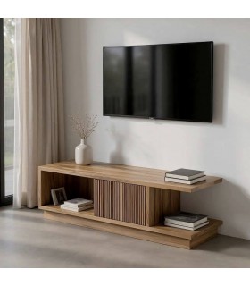Mueble de TV boho chic en madera maciza de teca natural puerta. Mdmhogar