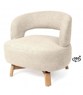 Butaca giratoria nórdica madera haya y chenilla beige natural
