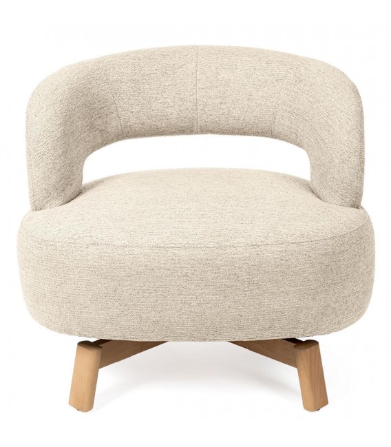 Butaca giratoria nórdica madera haya y chenilla beige natural 1