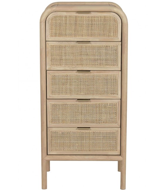 Sinfonier boho madera abeto y ratán natural con tiradores dorados 1