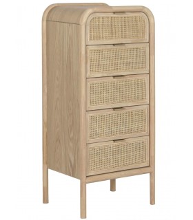 Sinfonier boho madera abeto y ratán natural con tiradores dorados