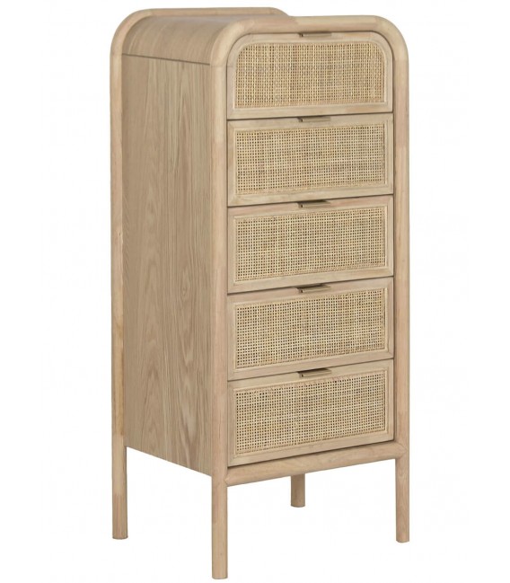 Sinfonier boho madera abeto y ratán natural con tiradores dorados