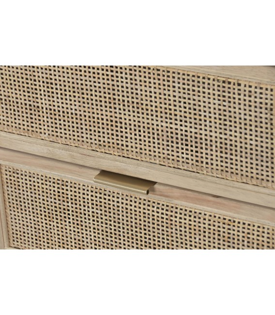 Sinfonier boho madera abeto y ratán natural con tiradores dorados 4