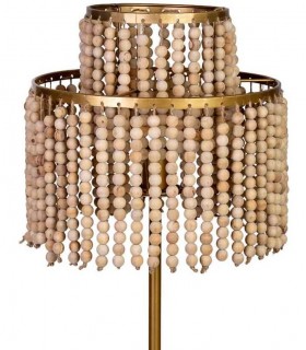 Lámpara de pie art decó metal dorado y cuentas de madera natural 1