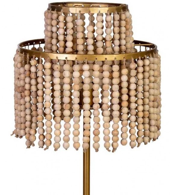 Lámpara de pie art decó metal dorado y cuentas de madera natural 1