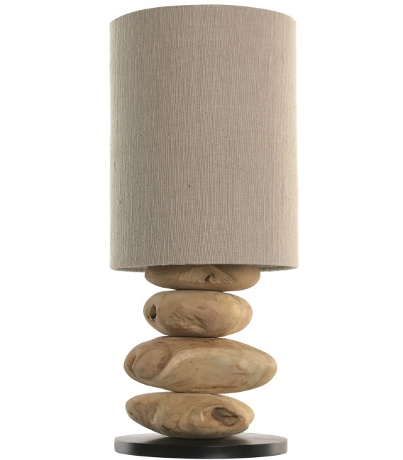 Lámpara XL boho madera teca natural con pantalla lino color topo 1