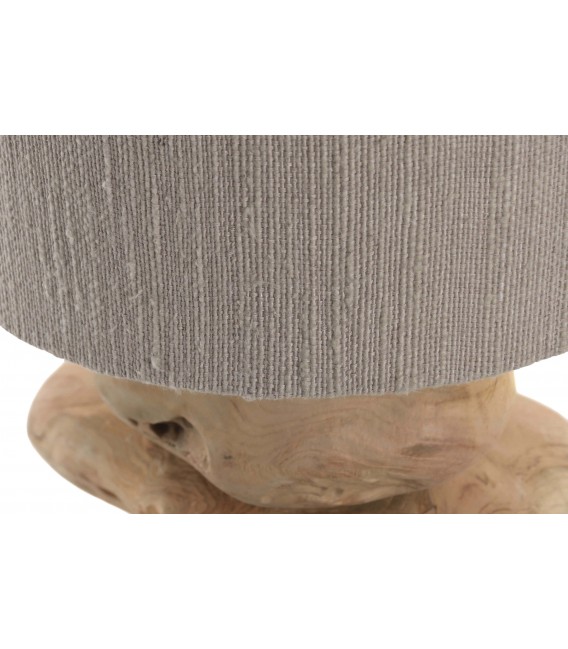 Lámpara XL boho madera teca natural con pantalla lino color topo 3