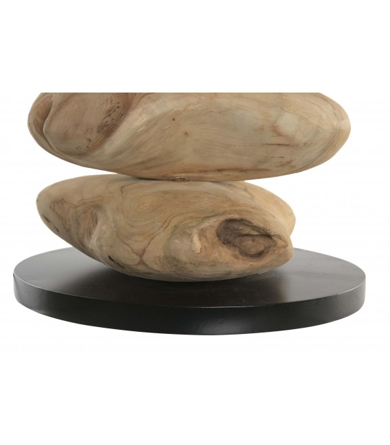 Lámpara XL boho madera teca natural con pantalla lino color topo 4