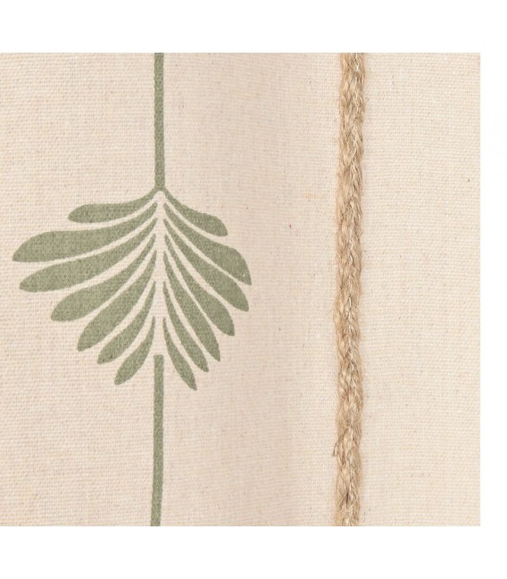 Set 2 cortinas algodón beige con cenefas verdes y detalle en yute 2