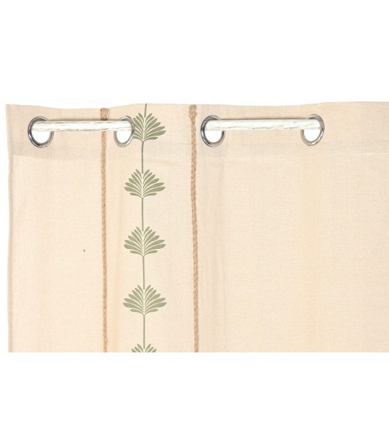 Set 2 cortinas algodón beige con cenefas verdes y detalle en yute 1