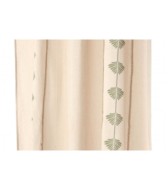 Set 2 cortinas algodón beige con cenefas verdes y detalle en yute 3