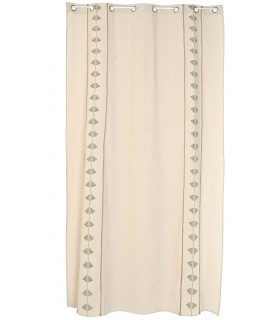 Set 2 cortinas algodón beige con cenefas verdes y detalle en yute